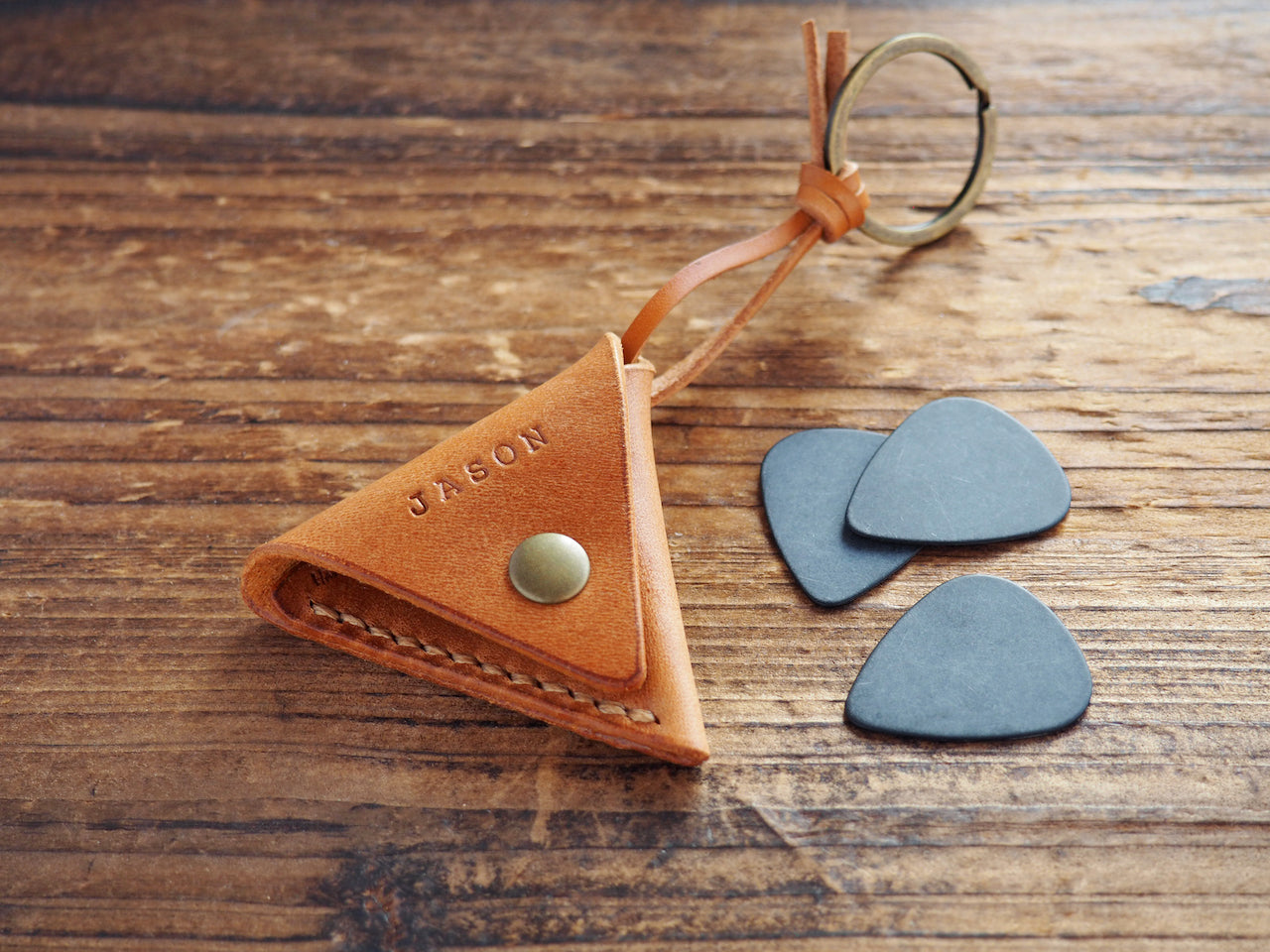 Personalized Leather Folded Guitar Pick Holder Keychain #Brown | Handmade Leather Goods | Personalized Gifts | ES Corner