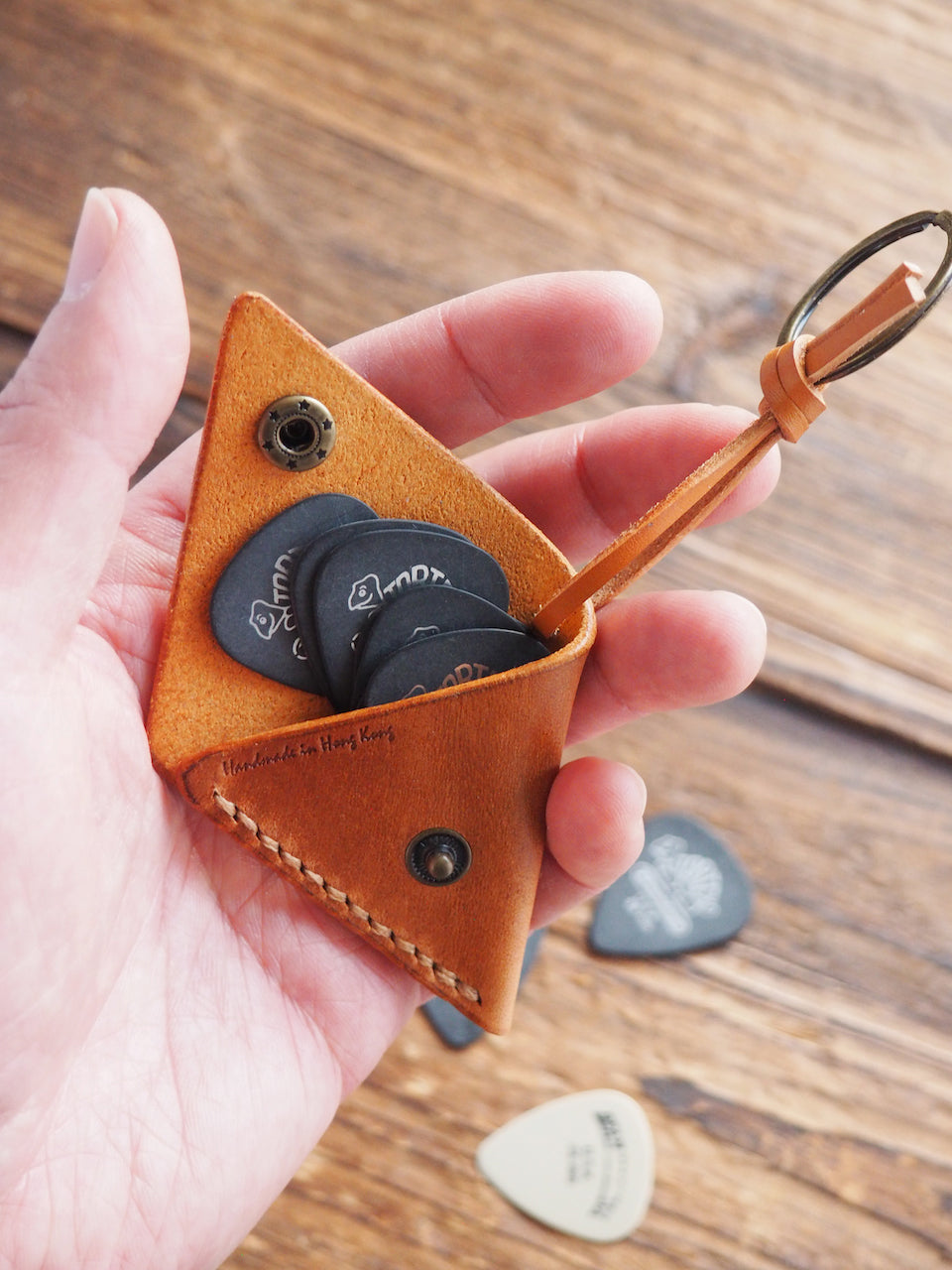 Personalized Leather Folded Guitar Pick Holder Keychain #Brown | Handmade Leather Goods | Personalized Gifts | ES Corner