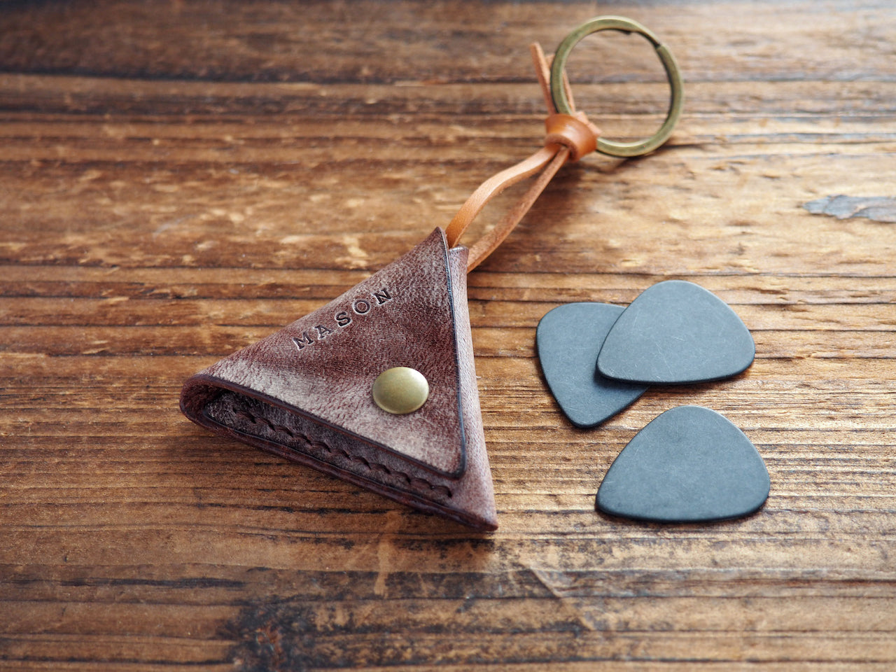Personalized Leather Folded Guitar Pick Holder Keychain #Ghost Brown | Handmade Leather Goods | Personalized Gifts | ES Corner