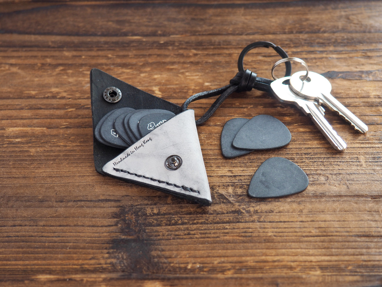 Personalized Leather Folded Guitar Pick Holder Keychain #Ghost Black | Handmade Leather Goods | Personalized Gifts | ES Corner