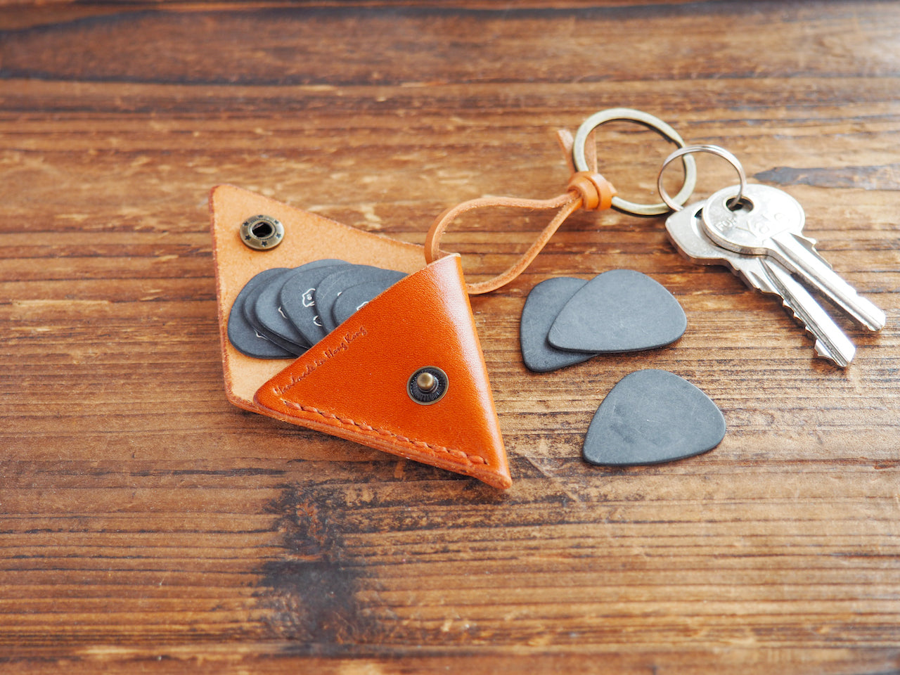 Personalized Leather Folded Guitar Pick Holder Keychain #Honey Brown | Handmade Leather Goods | Personalized Gifts | ES Corner