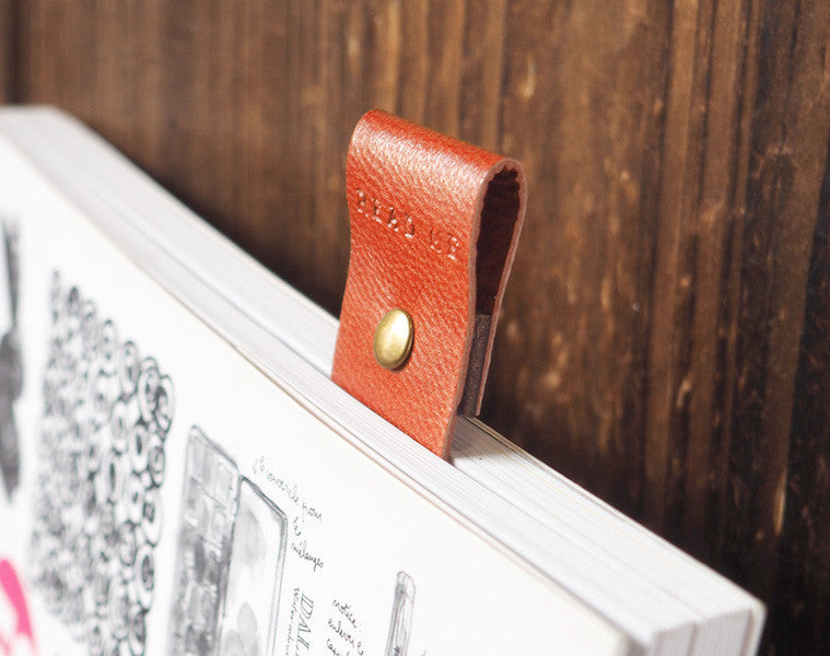ES Corner Handmade Bookmarks Goat Skin Leather from Japan Burnt Sienna Metal Stud