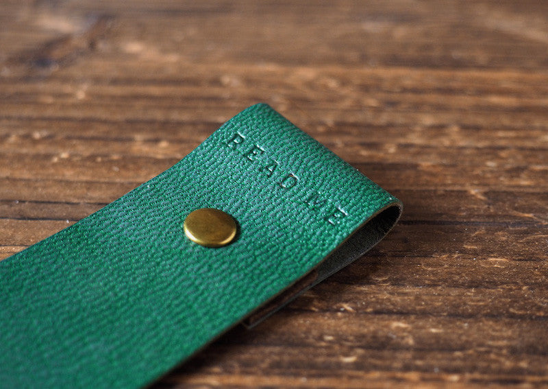 ES Corner Handmade Japan Goat Skin Leather Bookmarks Dark Green with metal stud