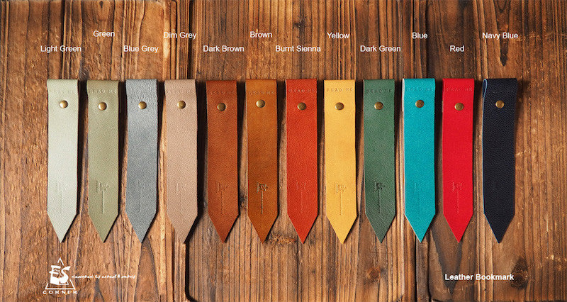 ES Corner Handmade Leather Burnt Sienna Brown Red Dim Grey Bookmark Tag