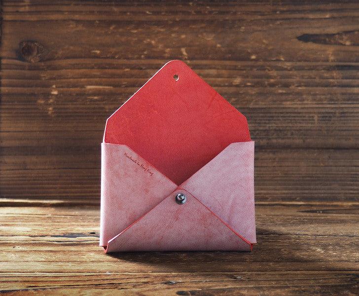 ES Corner Leather Minimal Business Card Holder Credit Card Holder Red coated wax open