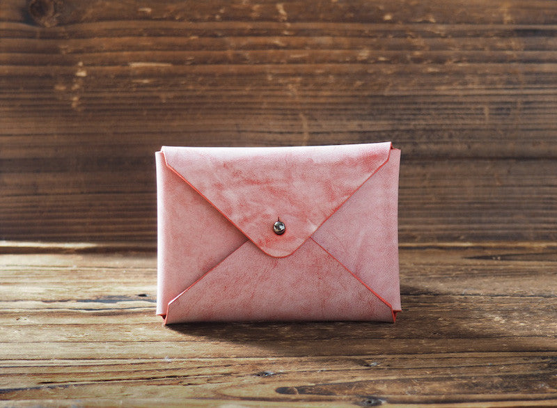 ES Corner Leather Minimal Business Card Holder Credit Card Holder Slim Wallet Red coated with wax Front