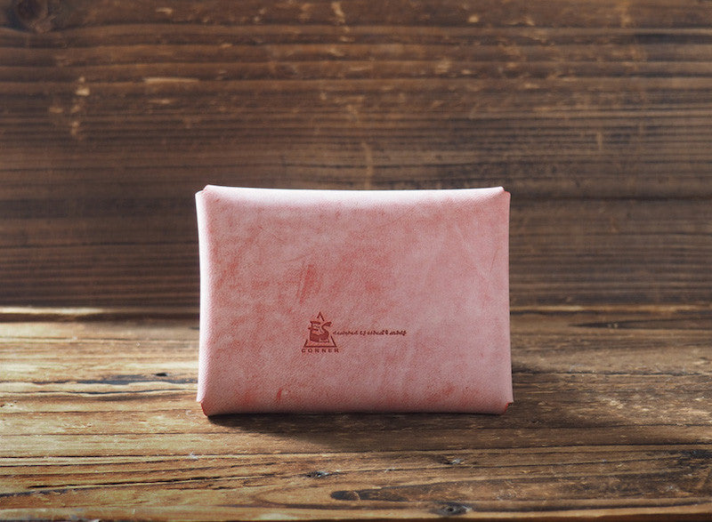 ES Corner Leather Minimal Business Card Holder Credit Card Holder Slim Wallet Red Back with logo