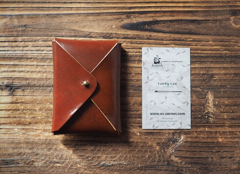 ES Corner Leather Minimal Business Card Holder Credit Card Holder Slim Wallet Whiskey Brown simplicity design