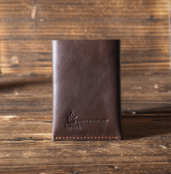 ES Corner Leather Folded Card Wallet Slim Card Wallet Credit card holder Brown Back