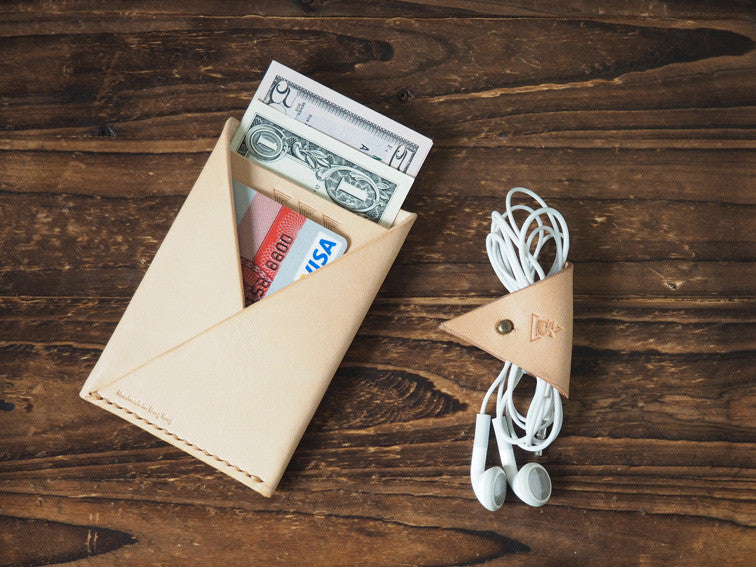 ES Corner Leather Cord Holder Headphones Cord keeper Minimal Slim Card Wallet