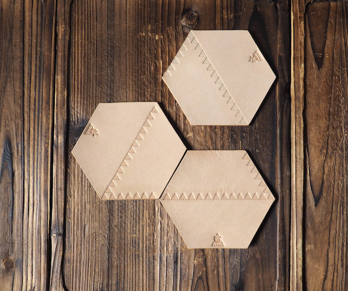 ES Corner Handmade Set Veg tanned Leather Cup Coaster Natural Nude