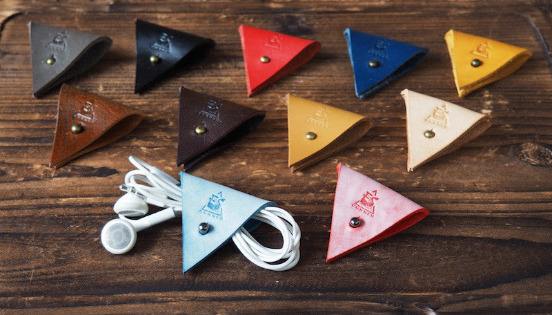 ES Corner Leather Cord Holder Cord Organizer Headphones Cord keeper grey olive green red blue yellow 12 color options