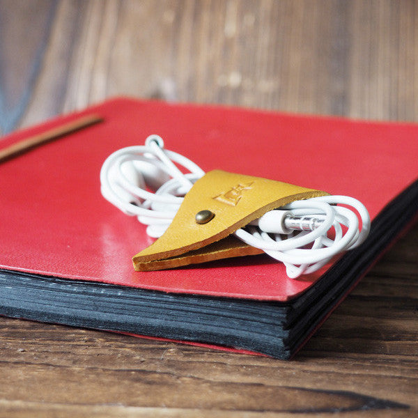 ES Corner Leather Cord Holder Cord Organizer Earphone Headphones keeper Yellow color