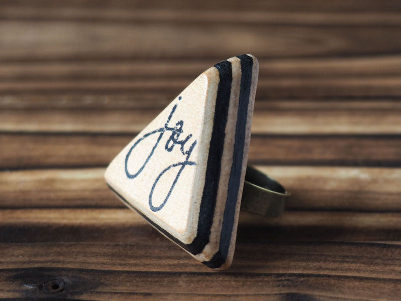ES Corner Handmade Leather Joy Ring Find your happiness Triangle shape Accessories Gifts