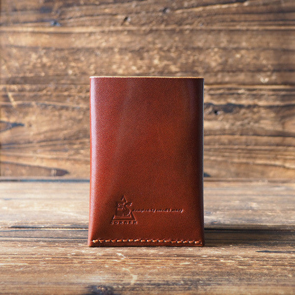 ES Corner Leather Minimal Folded Card Wallet Slim Card Wallet Credit card holder Whiskey Brown Back