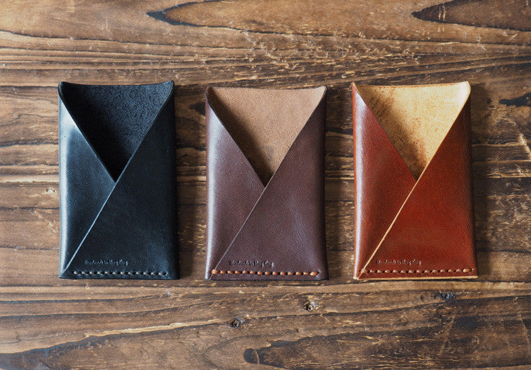 ES Corner Leather Minimalist Card Holder Slim Card Wallet Credit card Business card holder Black dark brown whiskey brown color