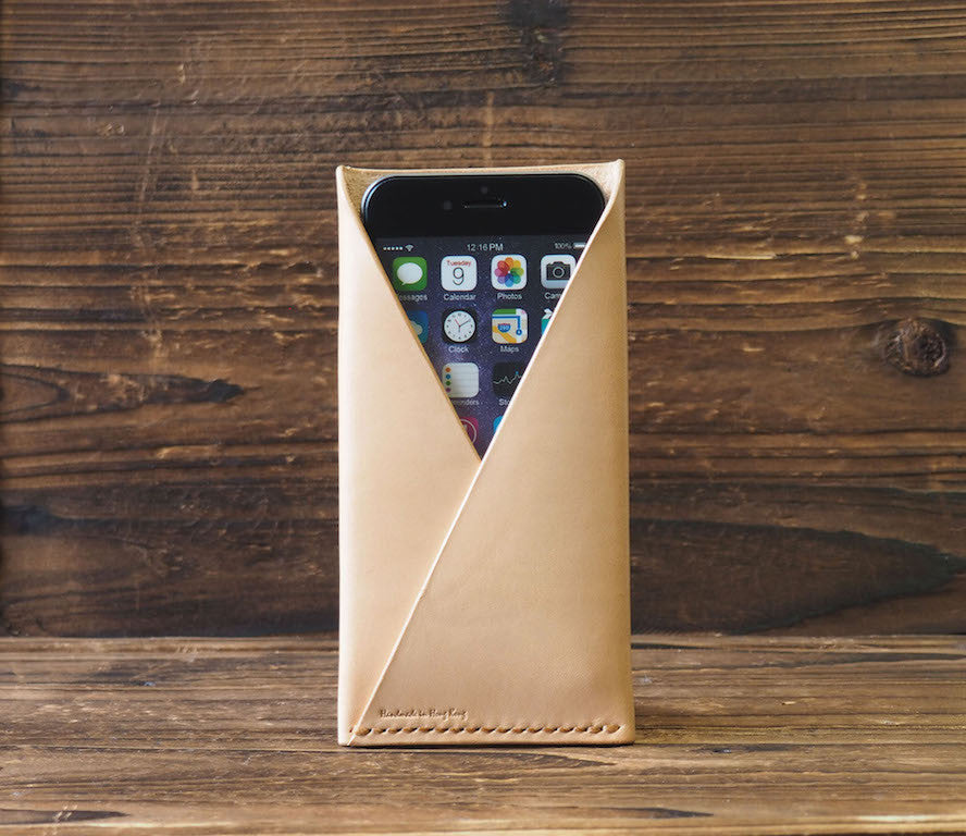 ES Corner Vegetable tanned Leather iPhone Case Slim Holder Natural Nude with iPhone 6