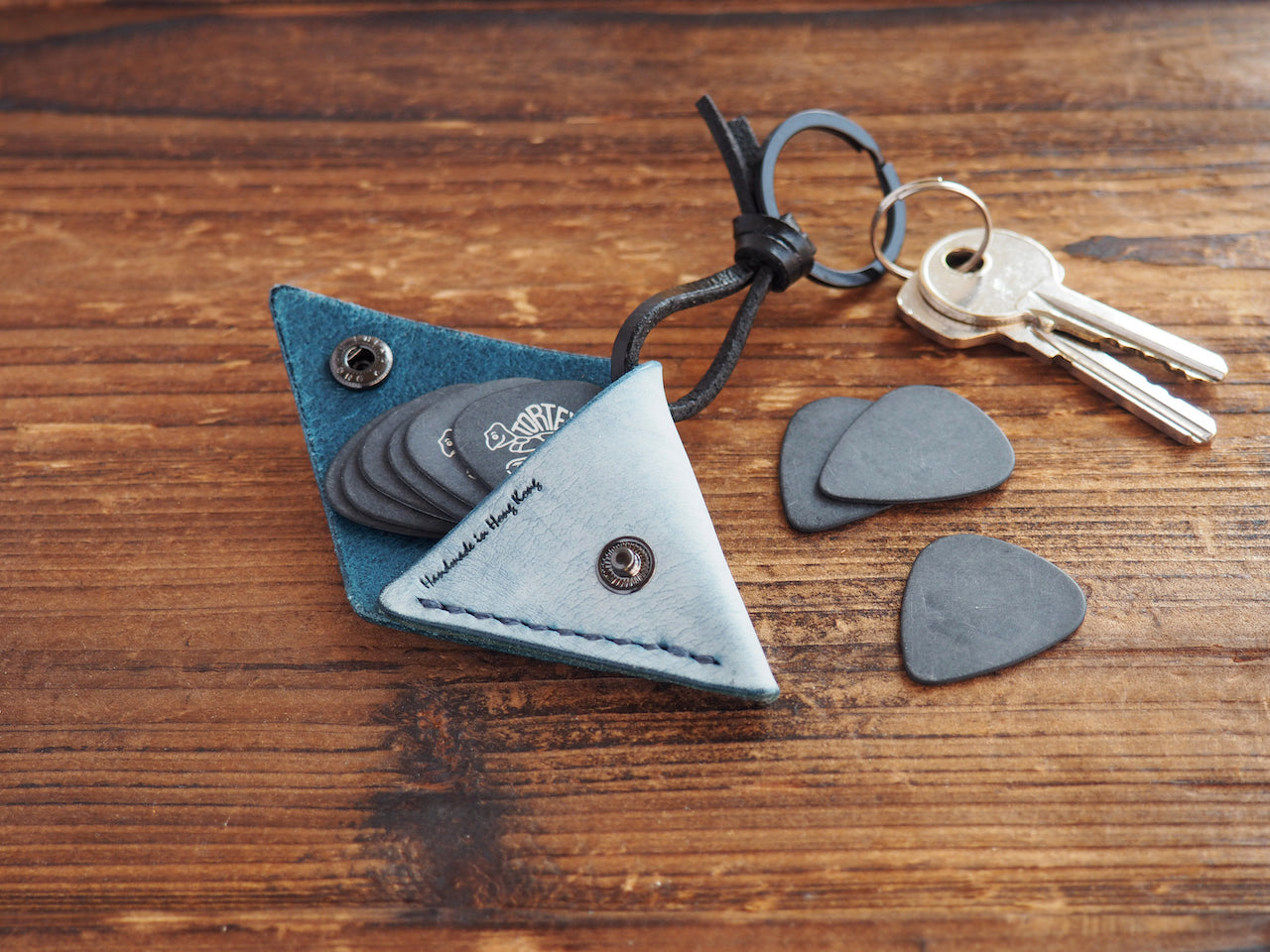 Personalized Leather Folded Guitar Pick Holder Keychain #Ghost Blue | Handmade Leather Goods | Personalized Gifts | ES Corner