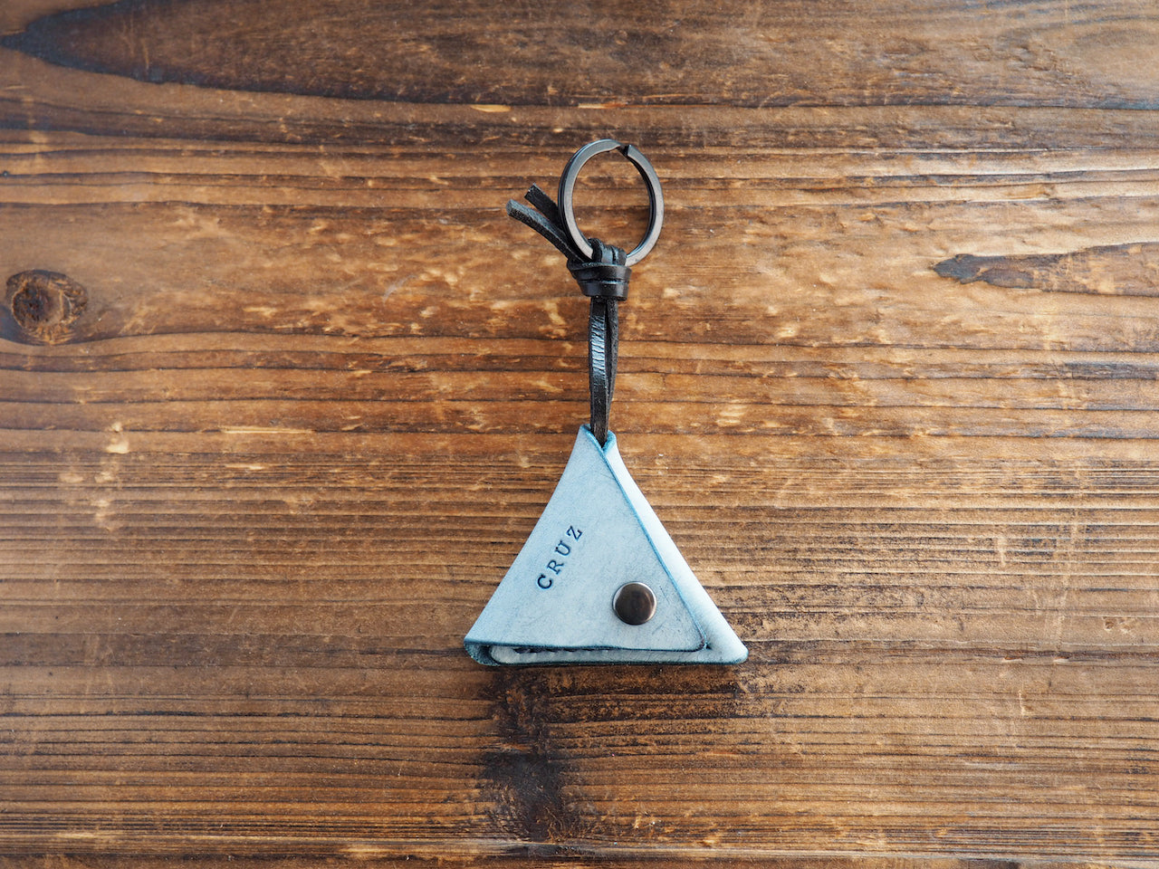 Personalized Leather Folded Guitar Pick Holder Keychain #Ghost Blue | Handmade Leather Goods | Personalized Gifts | ES Corner