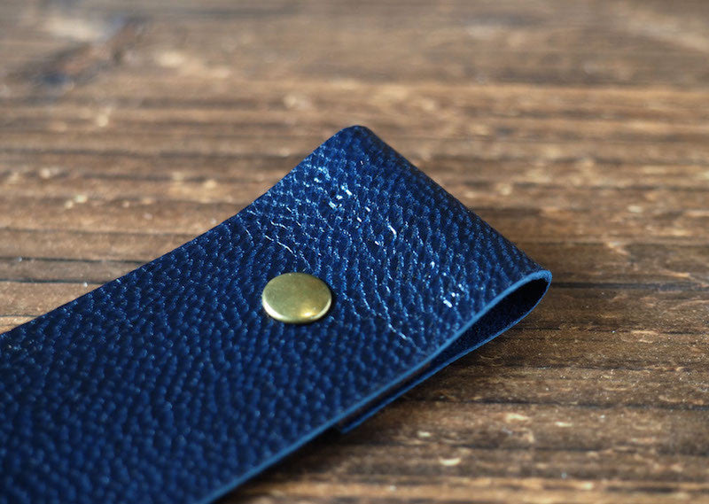 ES Corner Leather Bookmark Goat Skin Navy Blue Engrave READ ME