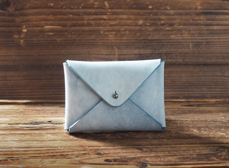 ES Corner Leather Minimal Business Card Holder Credit Card Holder Slim Wallet Blue coated with wax Front