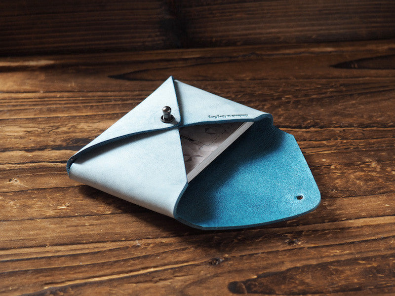 ES Corner Leather Minimal Business Card Holder Credit Card Holder Slim Wallet Blue coated with wax leather accessories