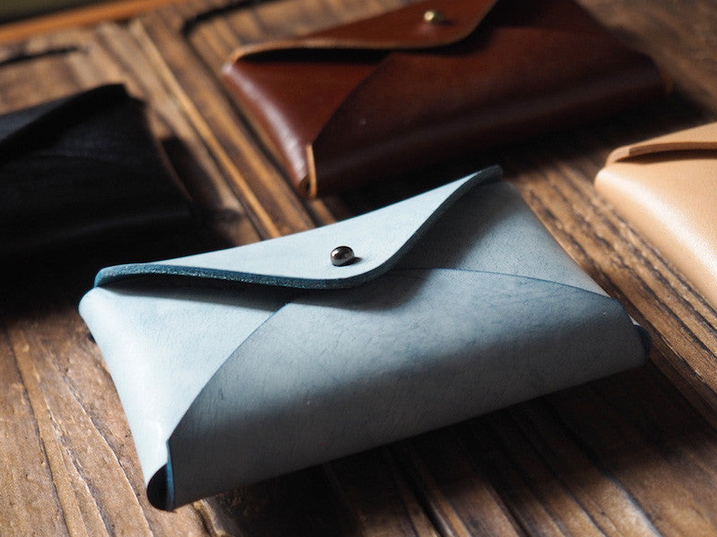 ES Corner Leather Minimal Business Card Holder Credit Card Holder Slim Wallet Blue coated wax natural nude black whiskey brown color options