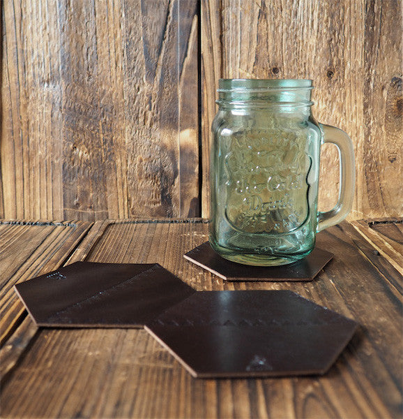 ES Corner Handmade Leather Coaster Wine Drinking Gift Idea Minimalist Style Dark Brown