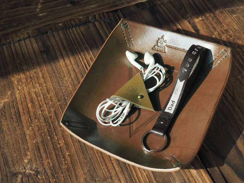 Personalized Leather Valet Tray Stash Tray #Brown | Keychain | Cord Holder | ES Corner