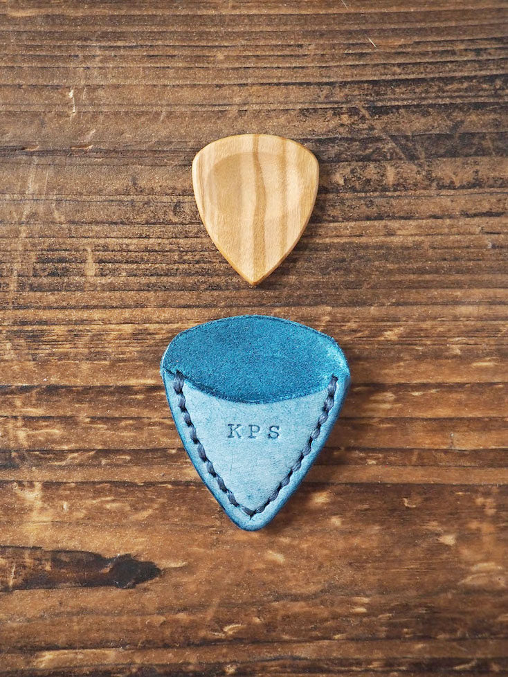 Personalized Teardrop Guitar Pick Holder #Ghost Blue | Handmade Leather Goods | Personalized Gifts | ES Corner